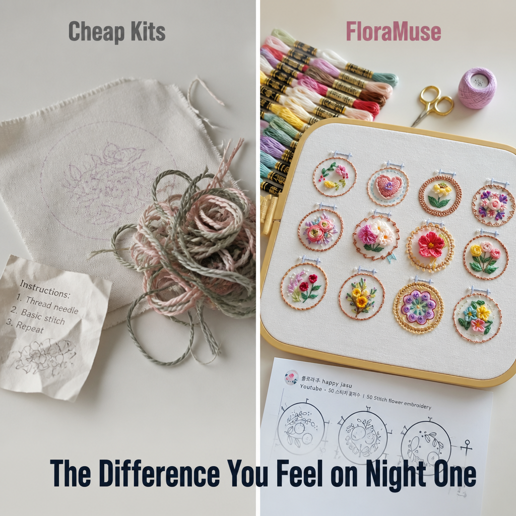 FloraMuse™ — Stitch 12 Mini Florals and Learn 50 Calming Stitches at Home