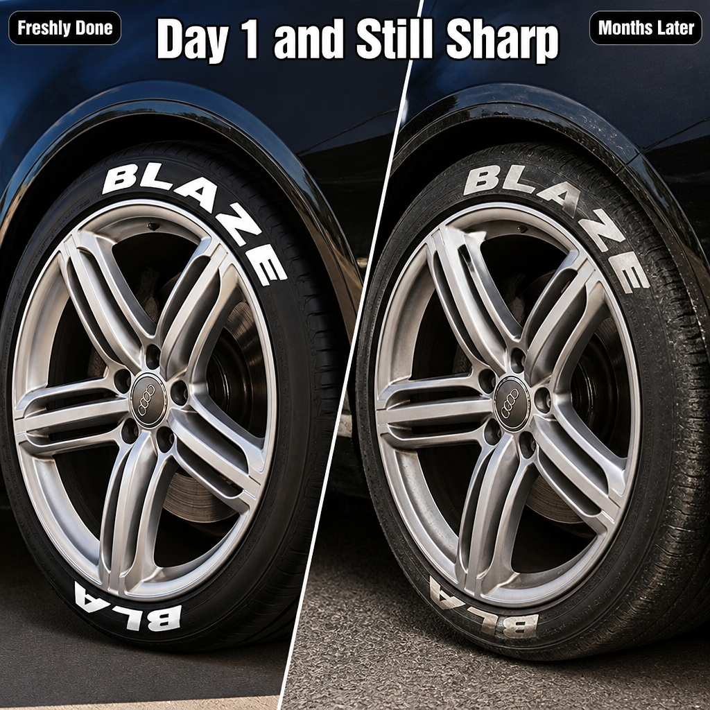 BlazePop™ — Paint Crisp, Waterproof Tire Lettering That Survives Months of Washes