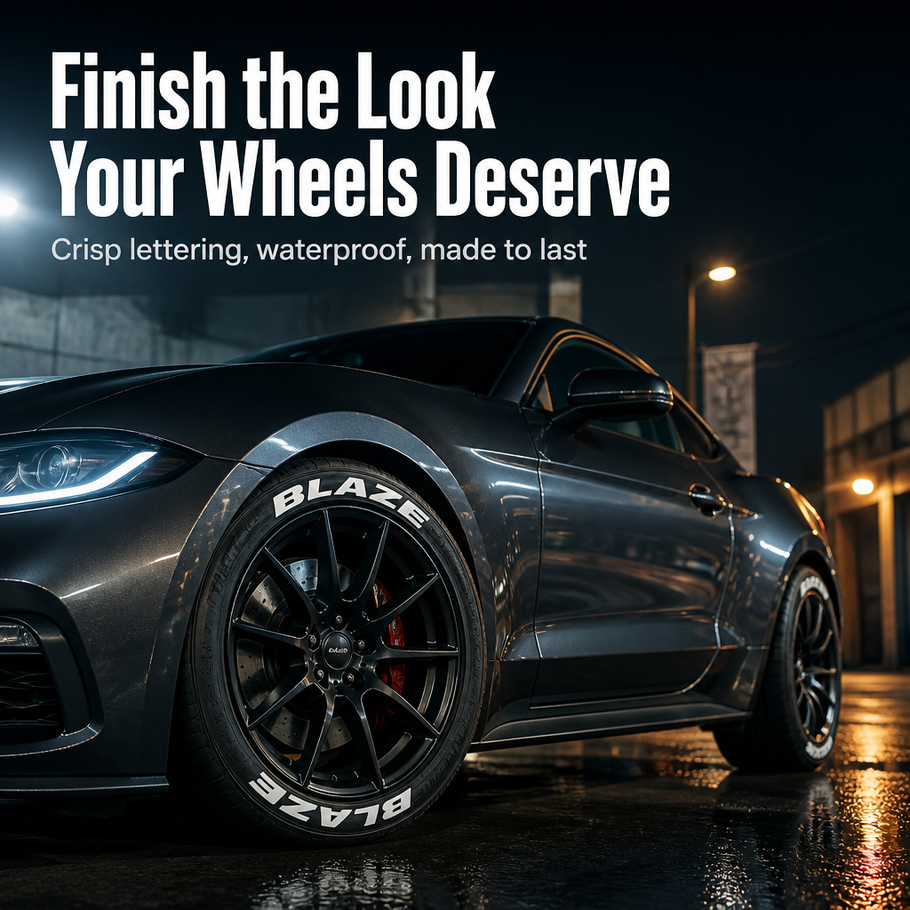 BlazePop™ — Paint Crisp, Waterproof Tire Lettering That Survives Months of Washes
