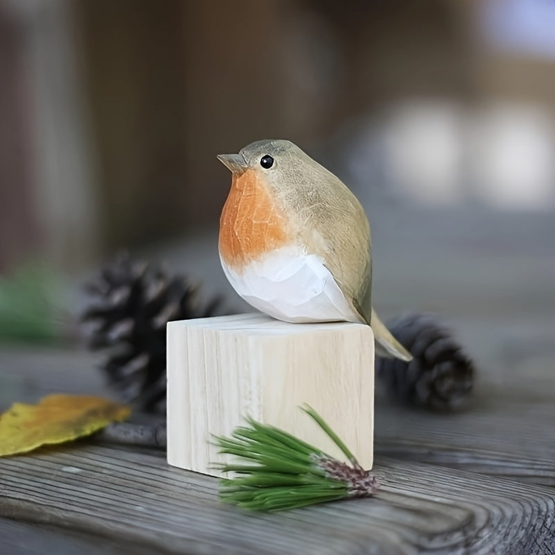 Wooden Figurine of a Hand-Carved Robin