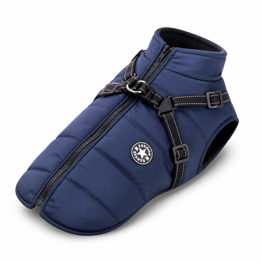 Waterproof Windproof Fleece-Lined Dog Coat (Integrated Harness)