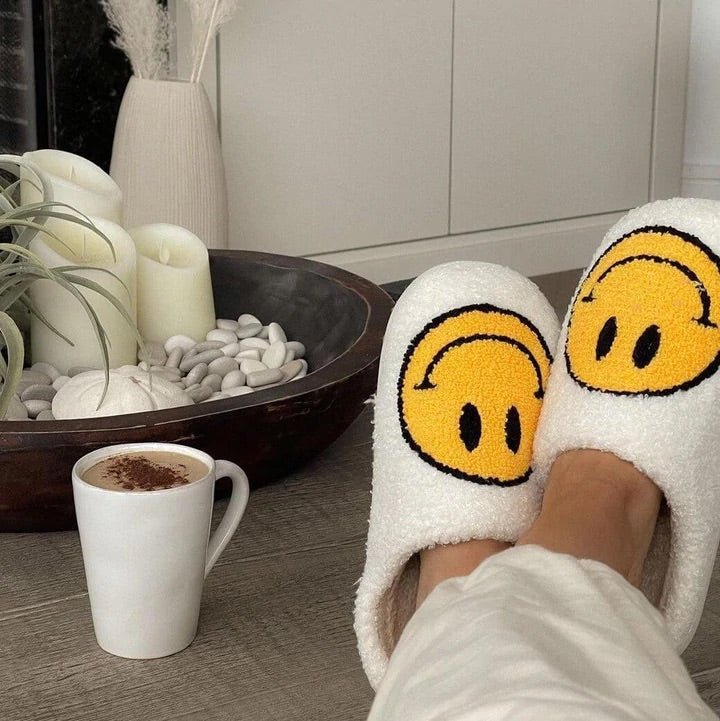 Cozy Smiley-Embellished Slippers