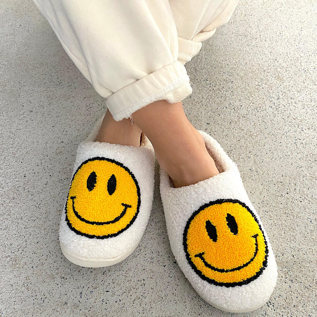 Cozy Smiley-Embellished Slippers