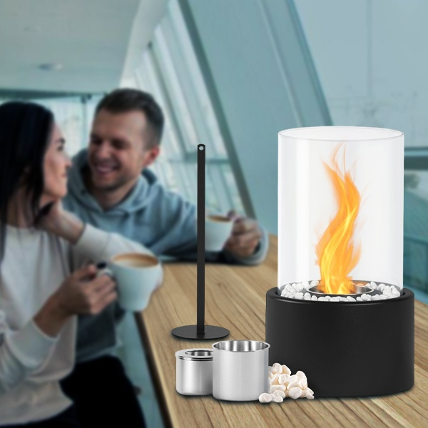 Compact Glass Tabletop Fireplace – Creates Cozy Ambiance for Indoors and Outdoors