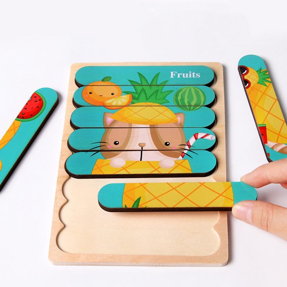 Double-Sided Educational Puzzle Set with Wooden Pegs for Kids