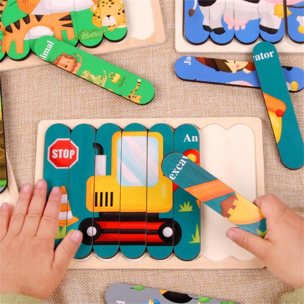 Double-Sided Educational Puzzle Set with Wooden Pegs for Kids