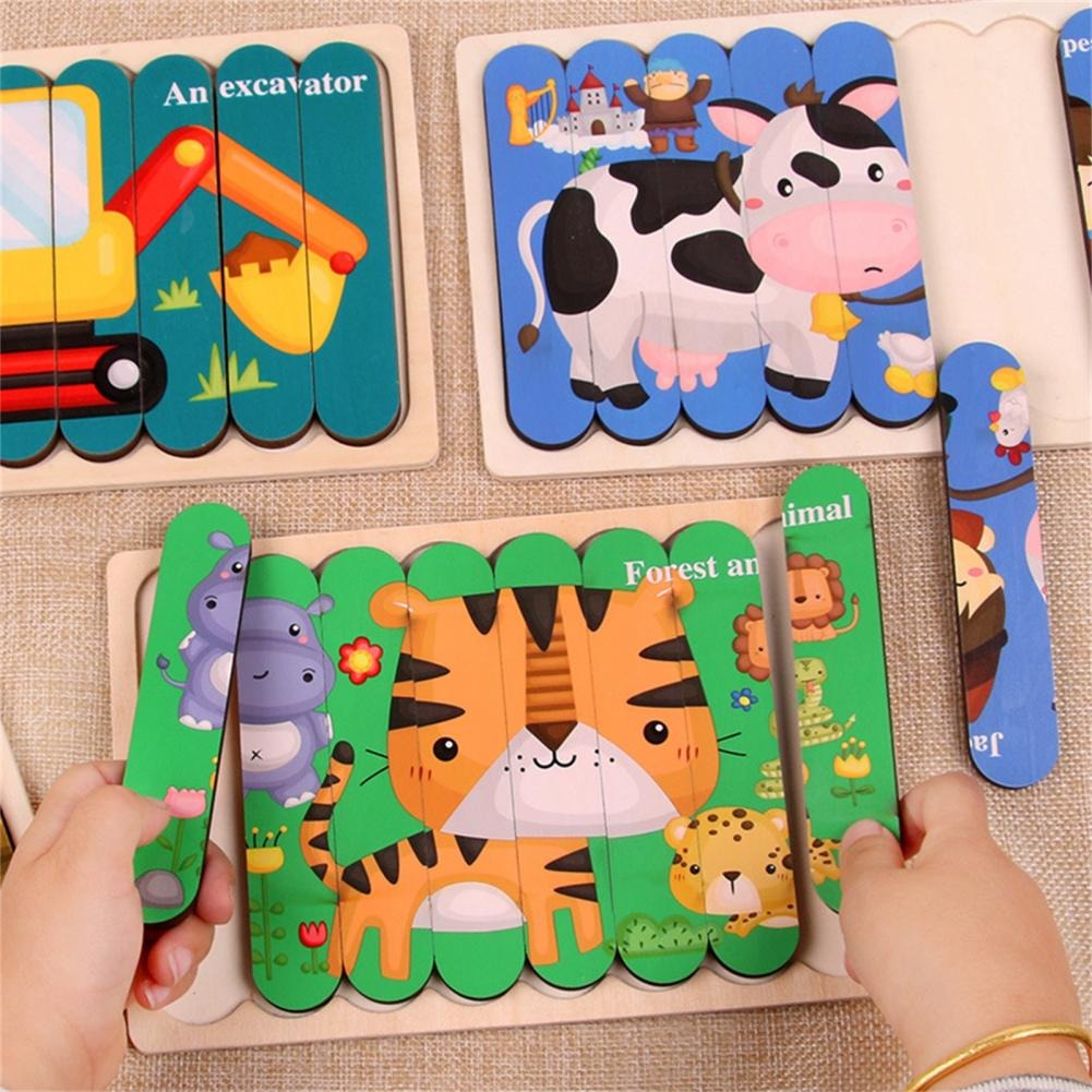 Double-Sided Educational Puzzle Set with Wooden Pegs for Kids