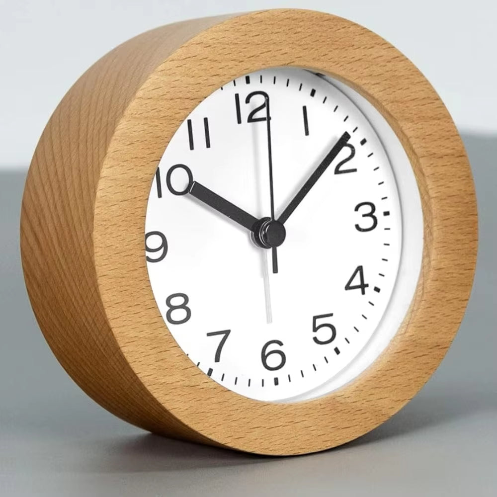 LED Night Light Wooden Alarm Clock – Beech, Silent, Snooze Feature