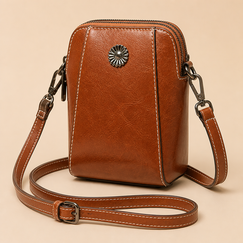VeroLuxe™ – Vintage Oil-Finish Leather Phone Crossbody Bag with Adjustable Strap