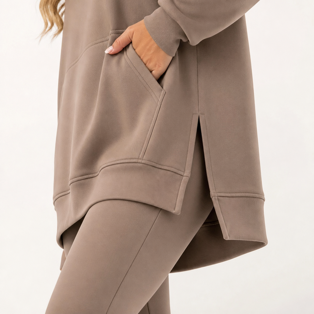 GlowFlex™ – Comfy Hooded Tunic & High-Rise Leggings Set