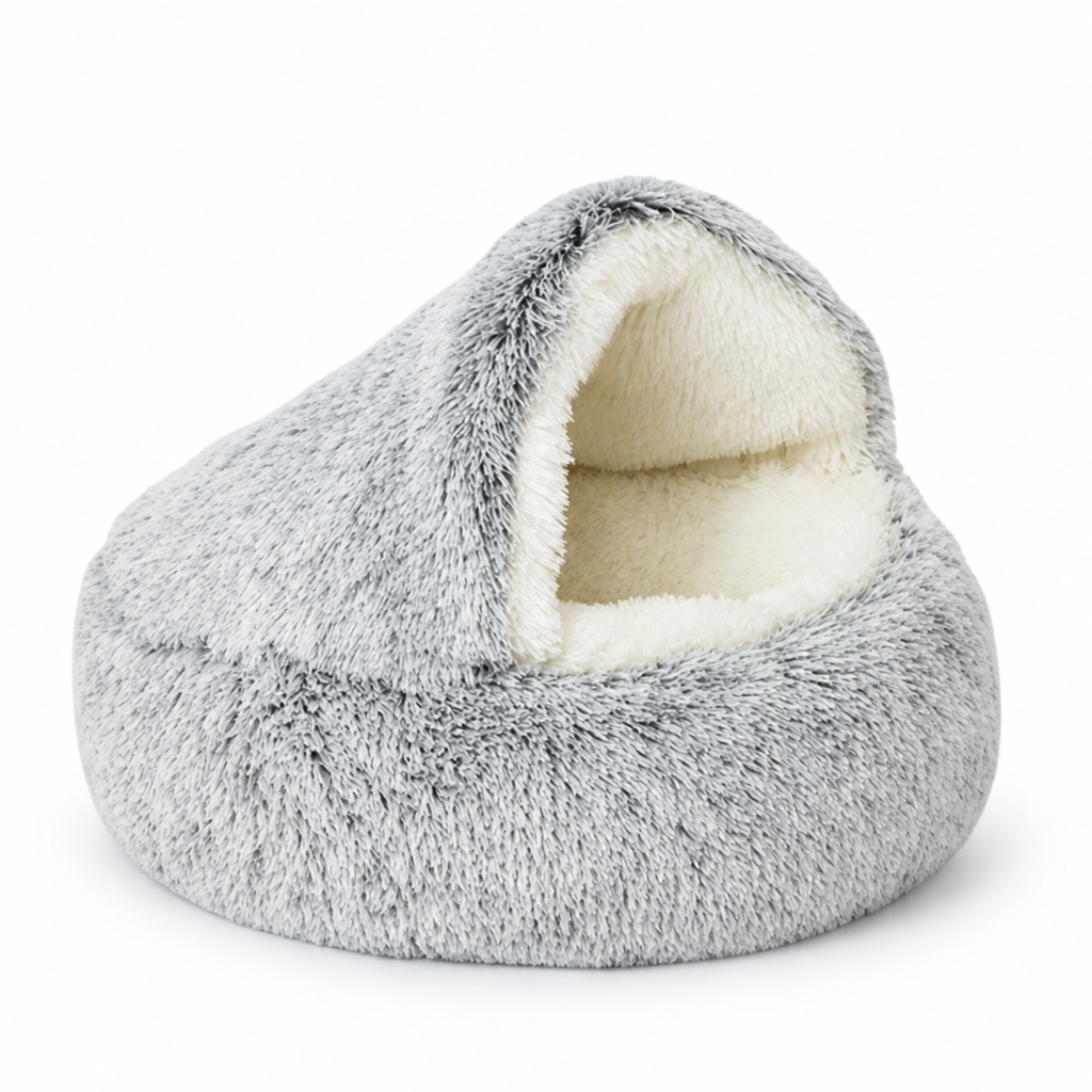 Calming Plush Polyester Cave Pet Bed (Machine-Washable Cover)