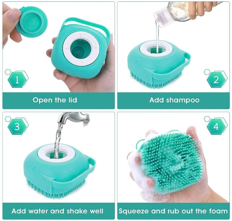 Silicone Pet Grooming Brush with Built-in Shampoo Dispenser