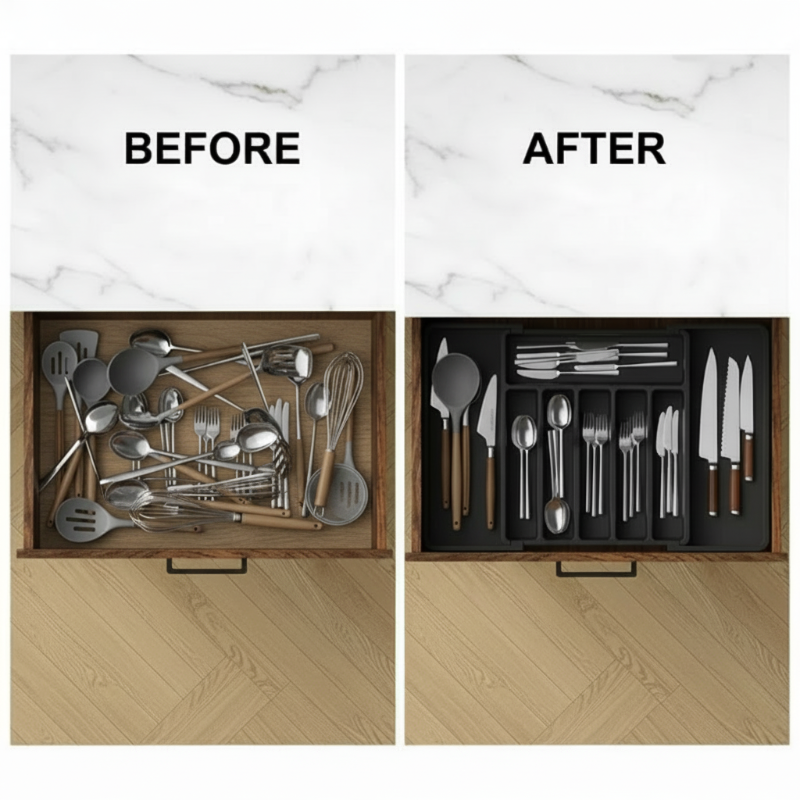 Adjustable Cutlery Organizer for Drawers – 33 to 57 cm Expandable
