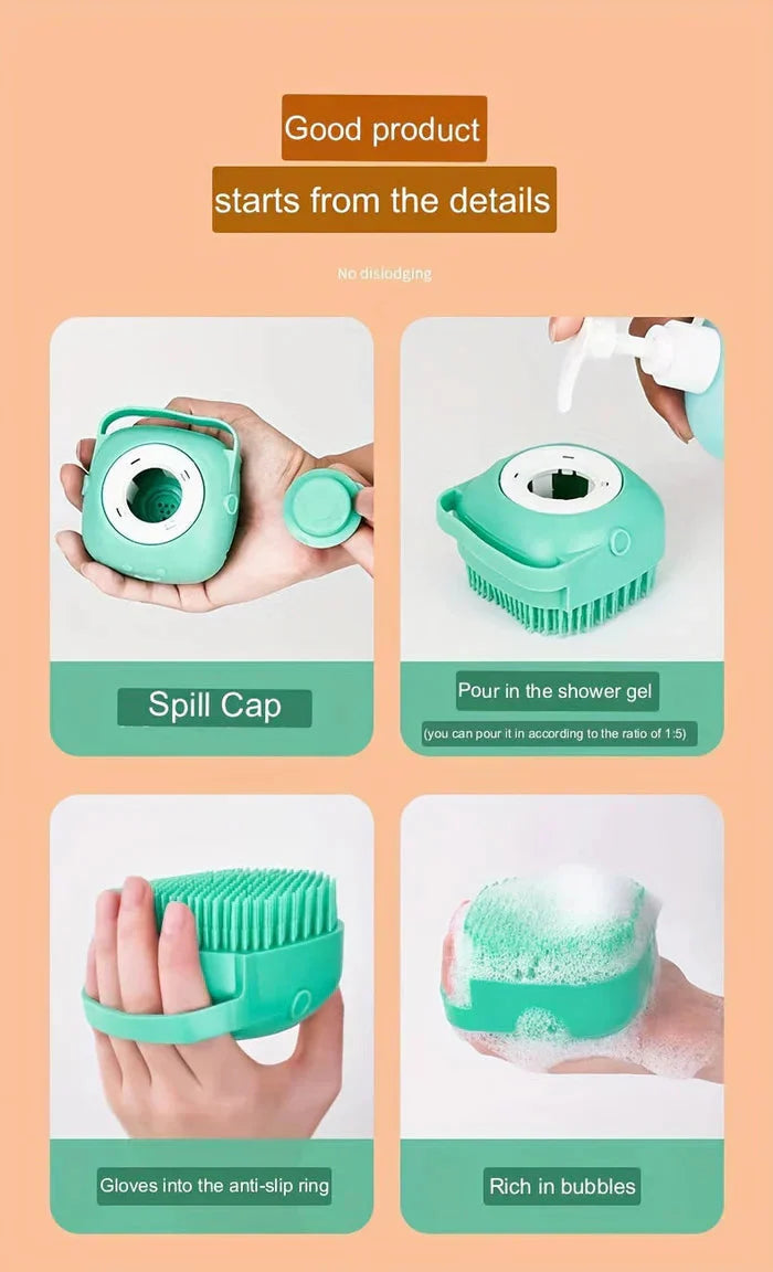 Silicone Pet Grooming Brush with Built-in Shampoo Dispenser