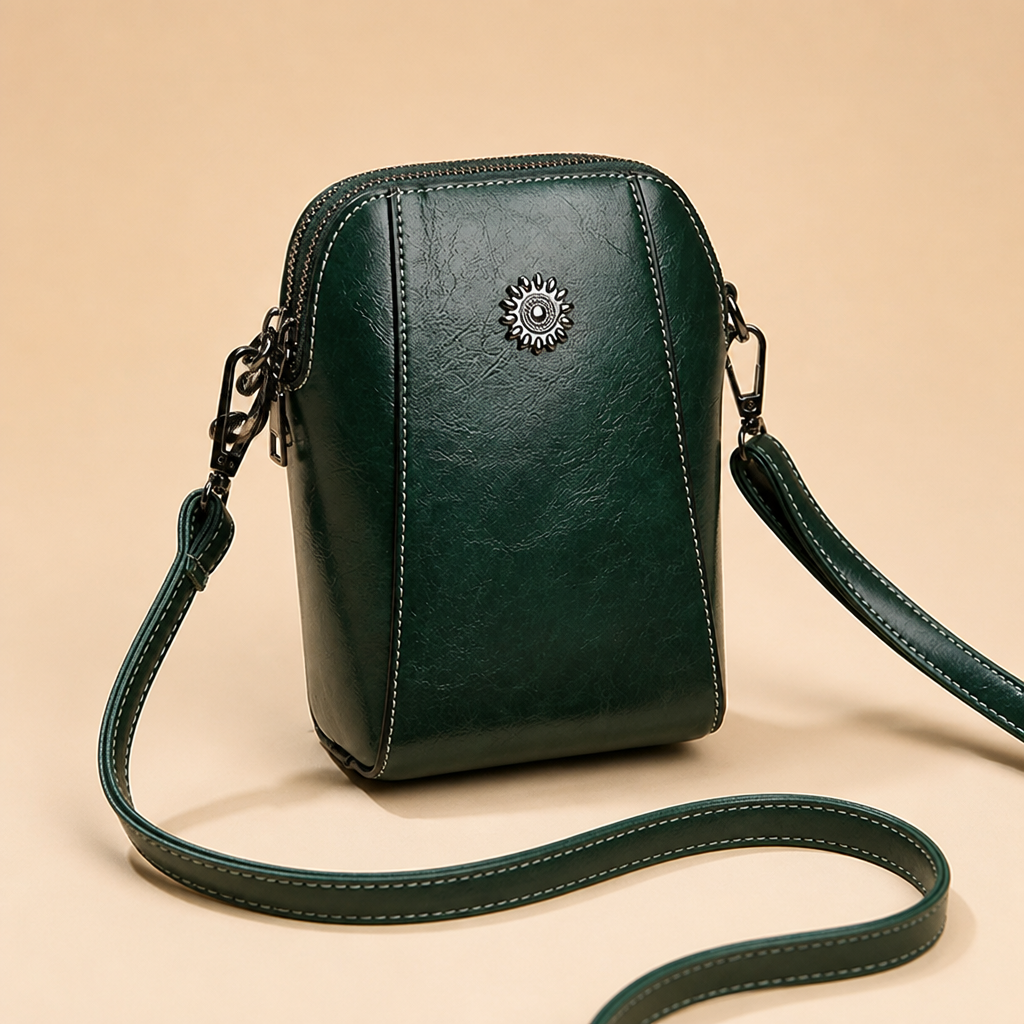 VeroLuxe™ – Vintage Oil-Finish Leather Phone Crossbody Bag with Adjustable Strap