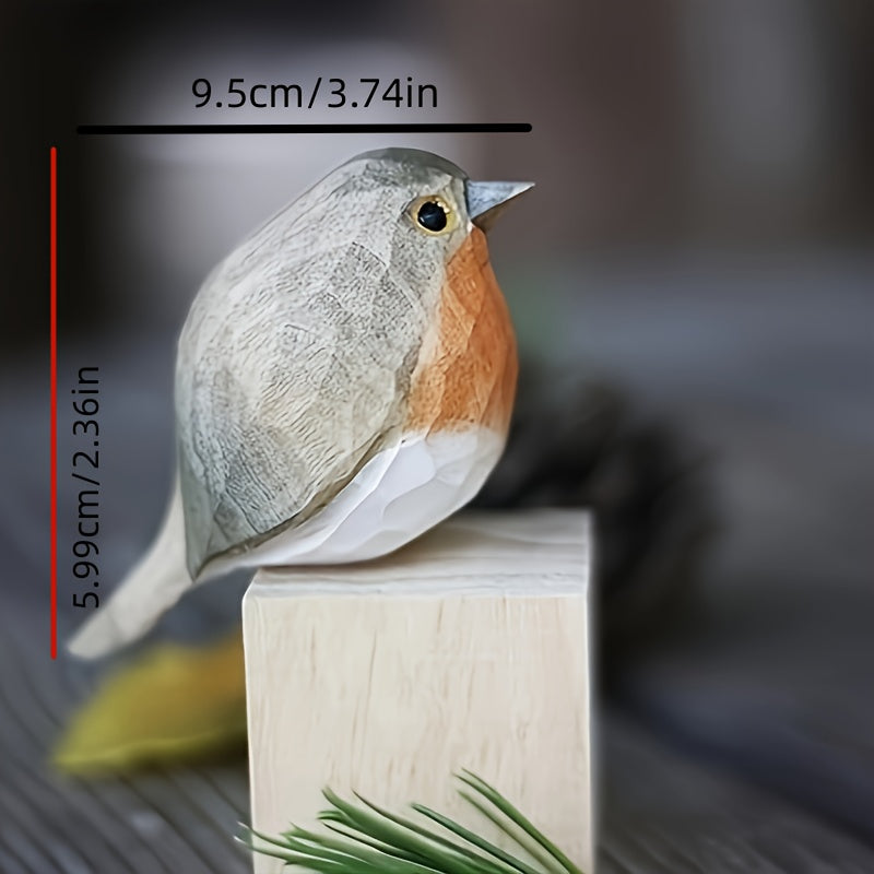Wooden Figurine of a Hand-Carved Robin