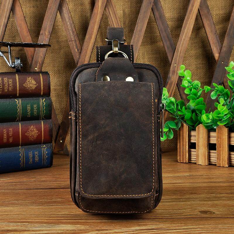 Men's Zippered Leather Waist Bag