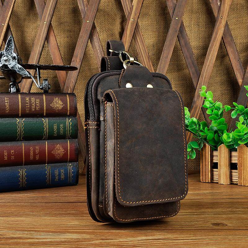 Men's Zippered Leather Waist Bag