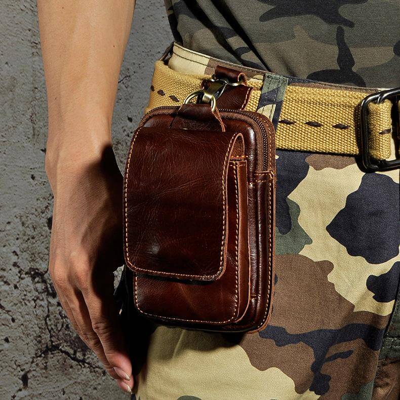 Men's Zippered Leather Waist Bag