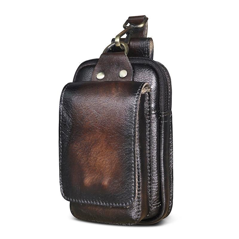 Men's Zippered Leather Waist Bag