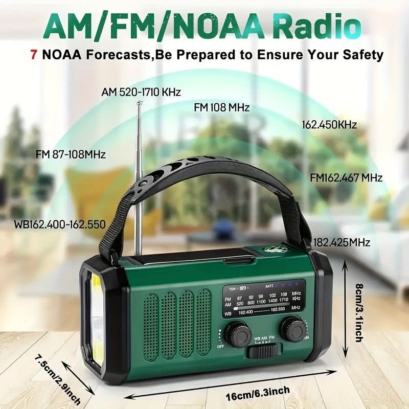 Emergency Radio with Flashlight and USB Charging - Solar Powered