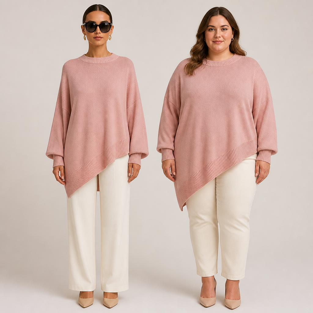 VeluraMist™ – Oversized Wool-Blend Sweater with Asymmetrical Cascade Hem
