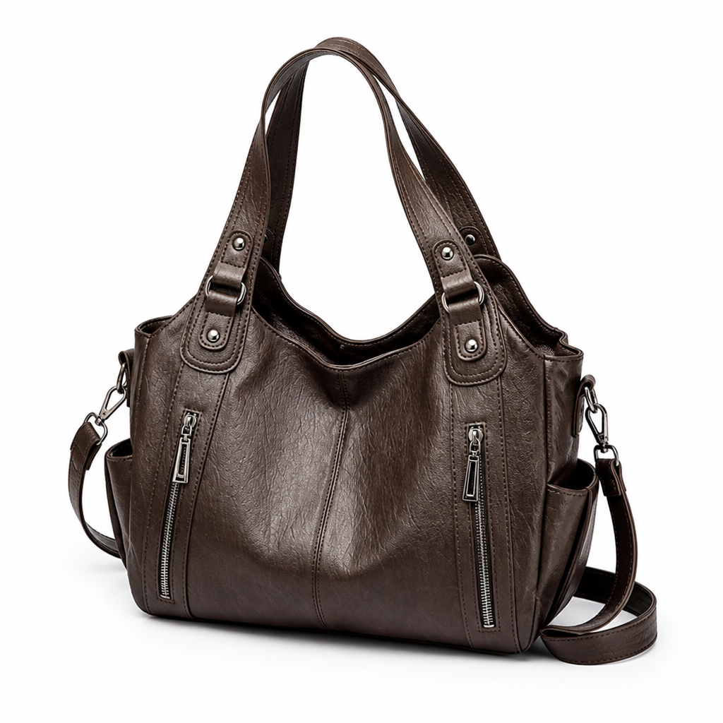 Faux Leather Multi-Pocket Tote Shoulder Bag