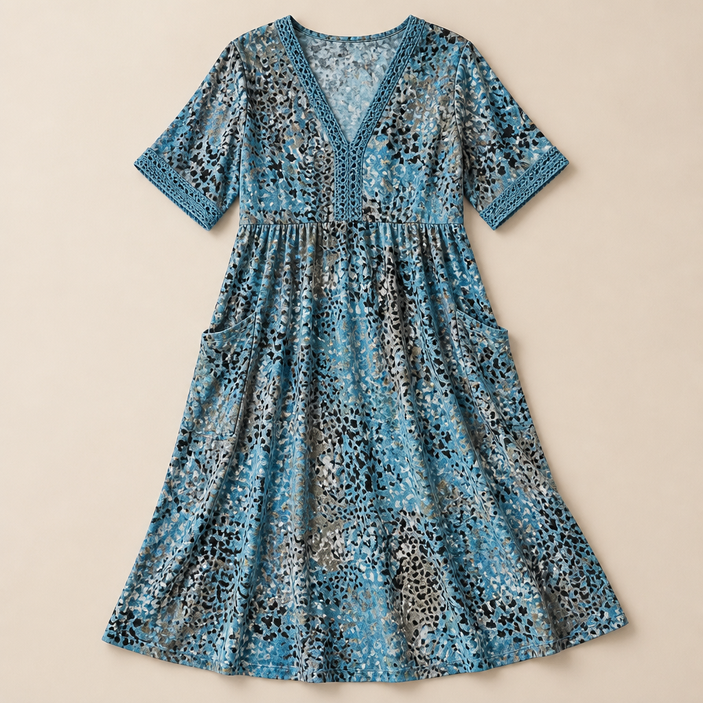 Aesthetic — boho printed midi dress celebrating style, comfort, and a mature vacation vibe.