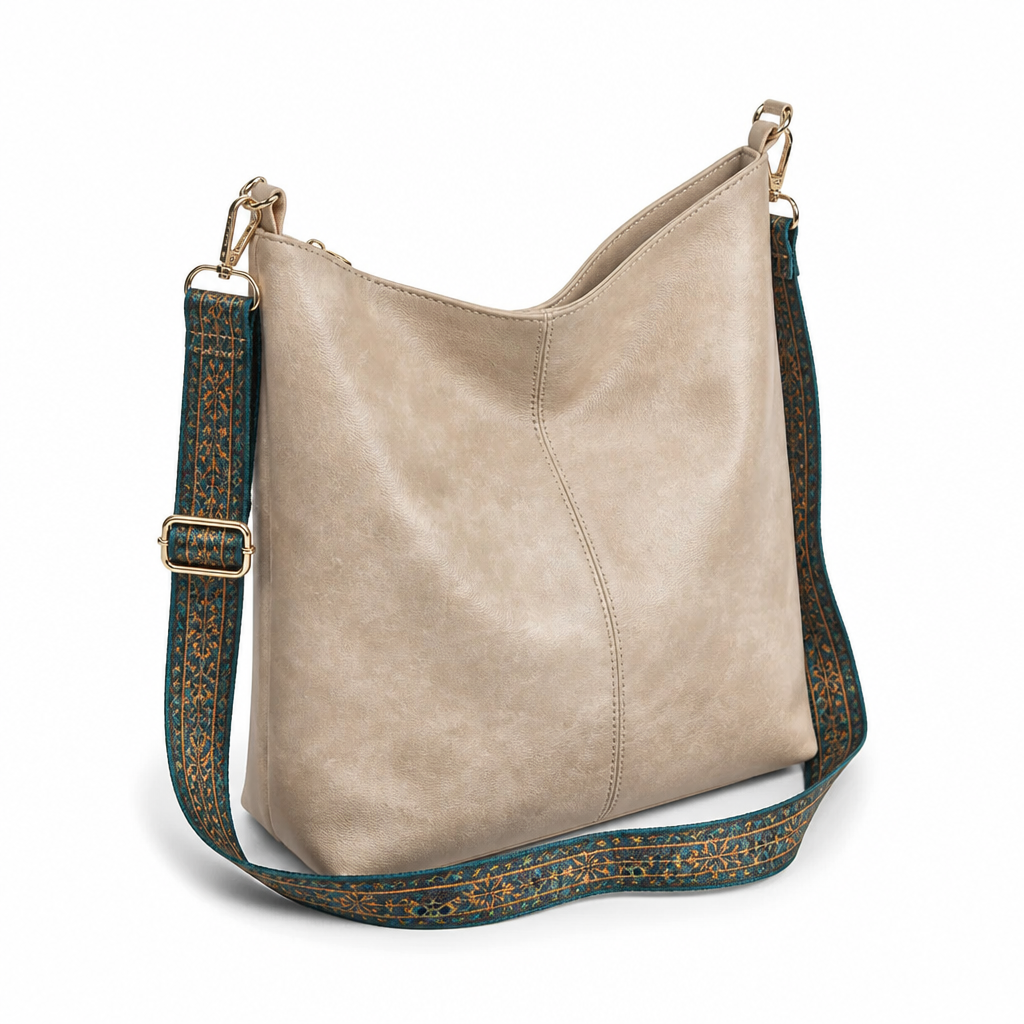 Aged-Look Leather Bohemian Strap Hobo Bag