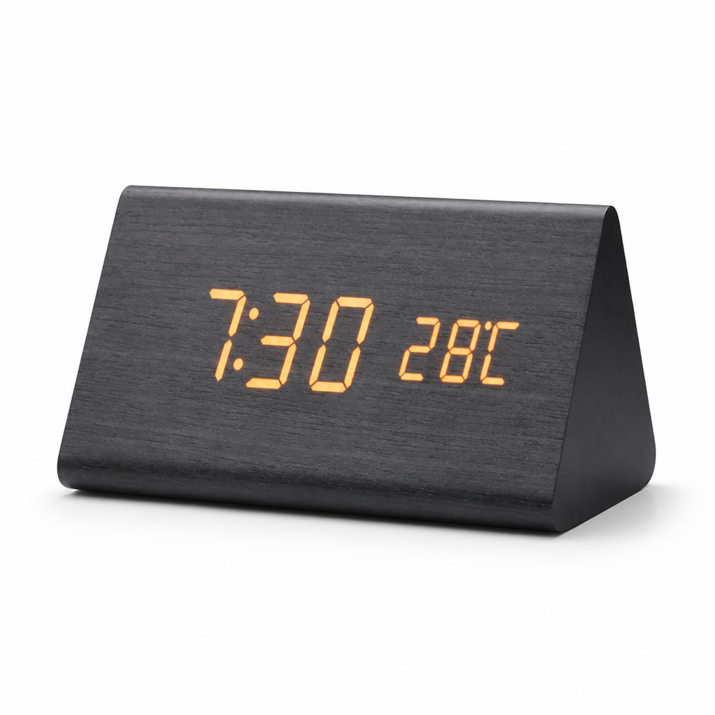 Voice-Activated Wooden LED Table Clock