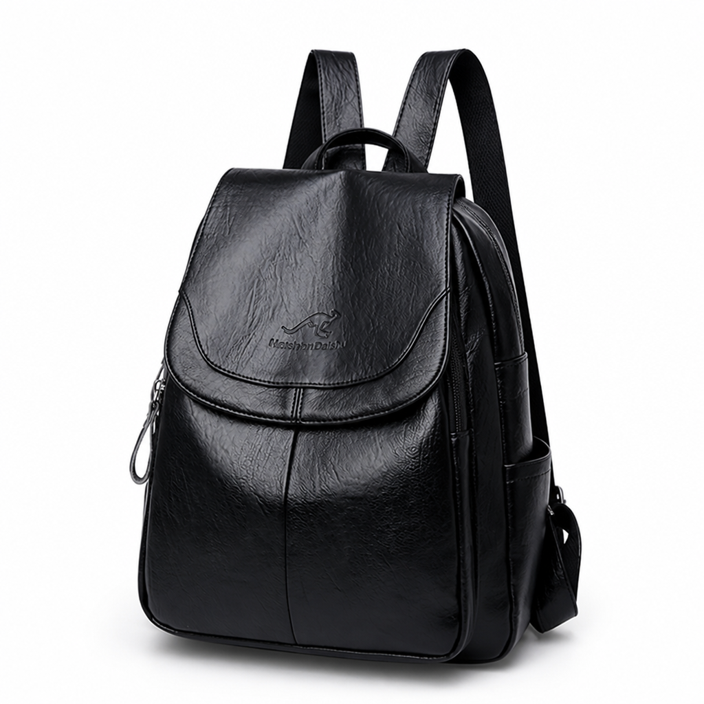 Anti-Theft Embossed Leather Backpack