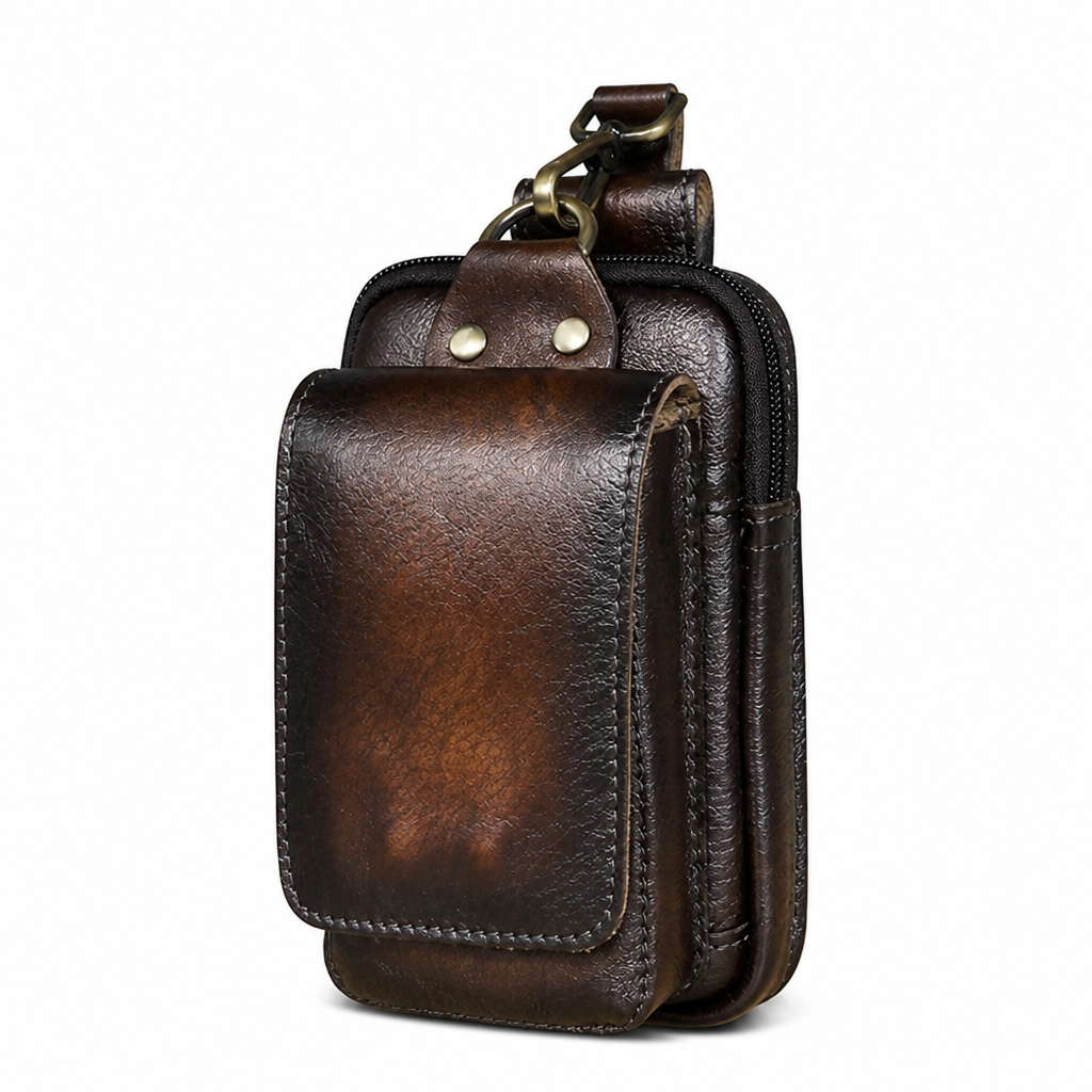Full-Grain Leather Magnetic Flap Waist Pack (Adjustable Strap)