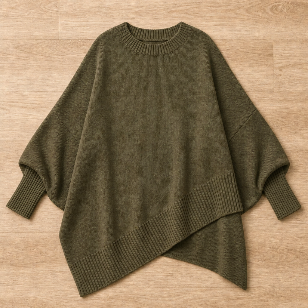 SerenoWave™ – Easygoing Asymmetric Poncho Sweater featuring Batwing Sleeves