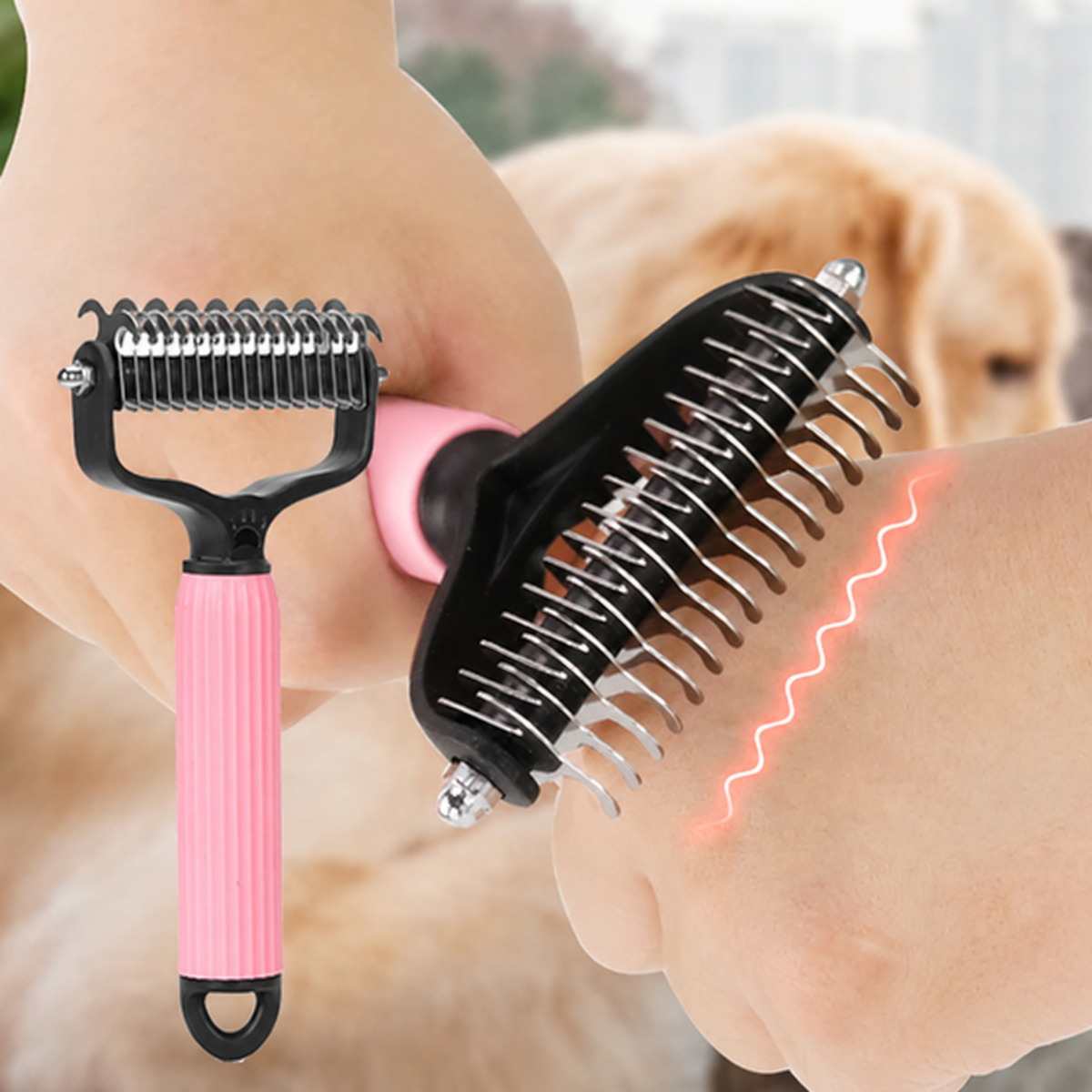 Gentle Dematting Brush for Pets – Adjustable Grooming Tool for Dogs and Cats
