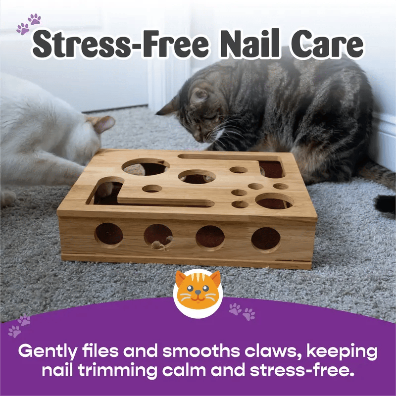 Oak Wood Cat Scratching Toy with Built-In Nail File Feature