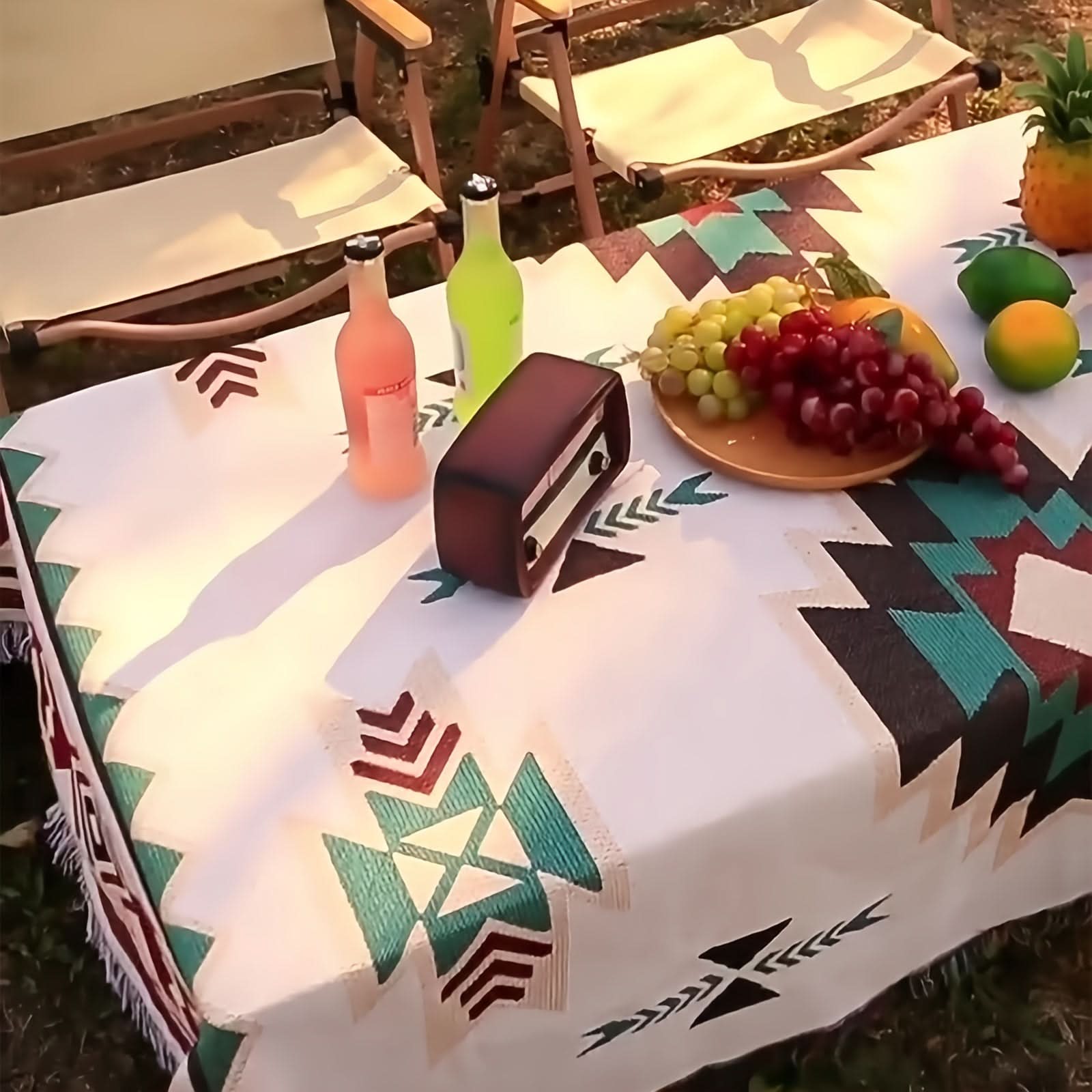 Southwestern Patterned Jacquard Blanket for Picnics