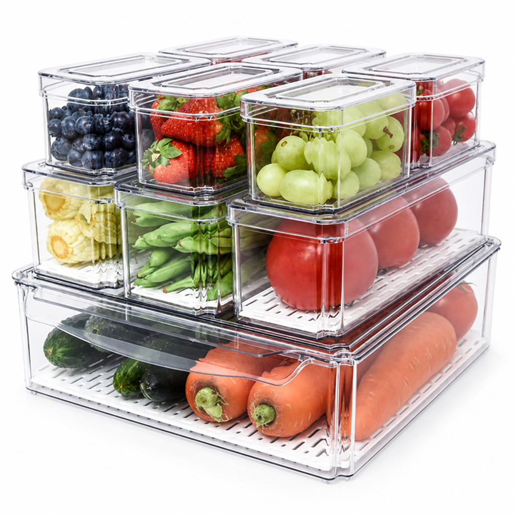 Stackable Clear BPA-Free Refrigerator Organizer Bins (Set of 10)