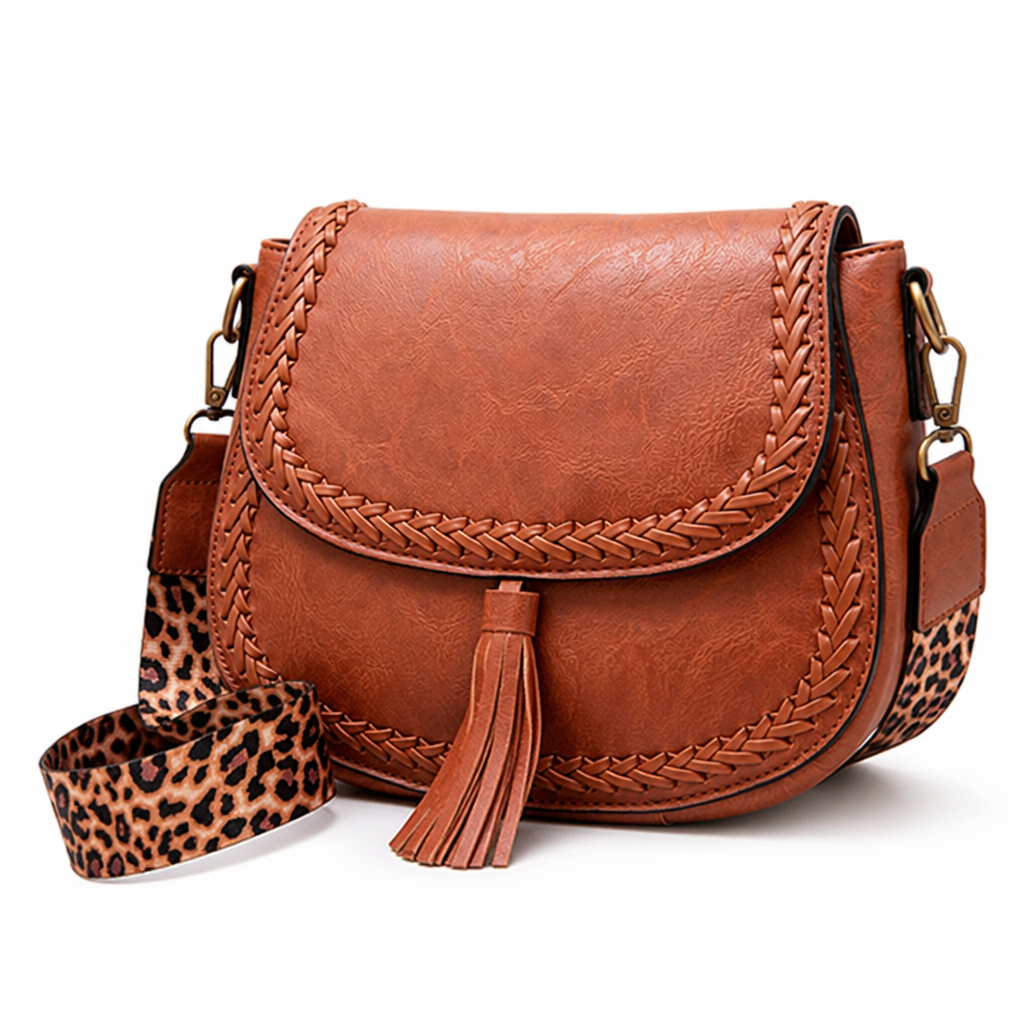 Vegan Leather Tassel Saddle Bag (Adjustable Strap)