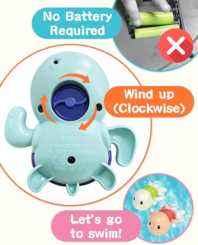 Set of 6 Bath Toys – Wind-up Swimming Turtles