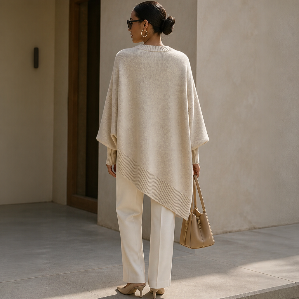 SerenoWave™ – Easygoing Asymmetric Poncho Sweater featuring Batwing Sleeves