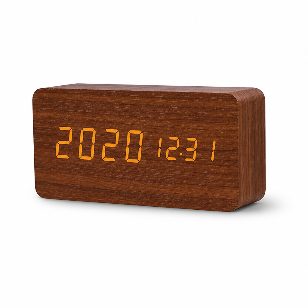 Voice-Activated Wooden LED Table Clock