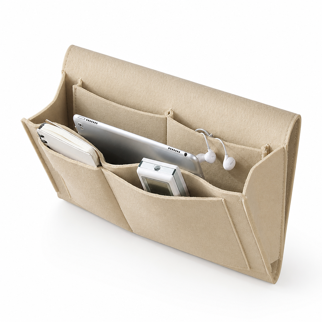 Durable Slide-Under Felt Bedside Caddy (5 Compartments)