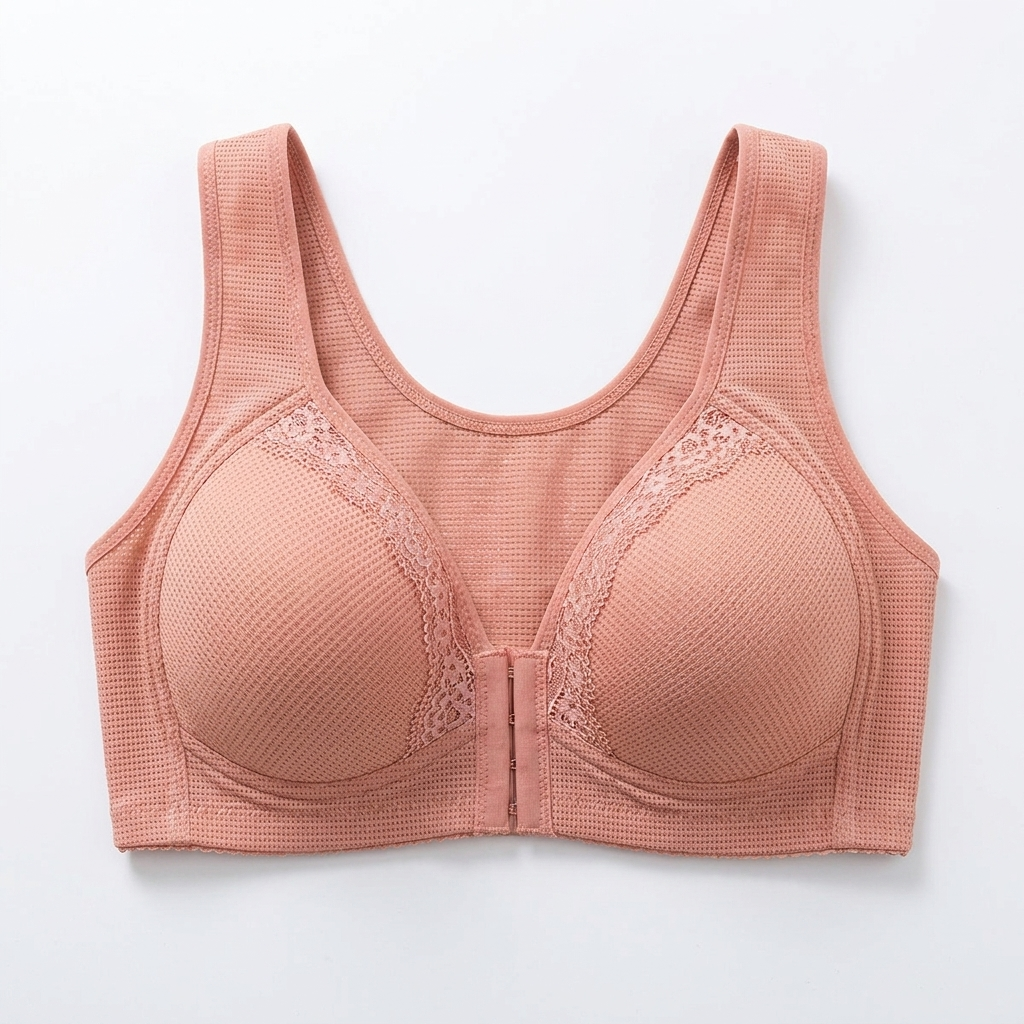 VivaFemme™ – Wireless Lace-Accent Bra with Front Closure