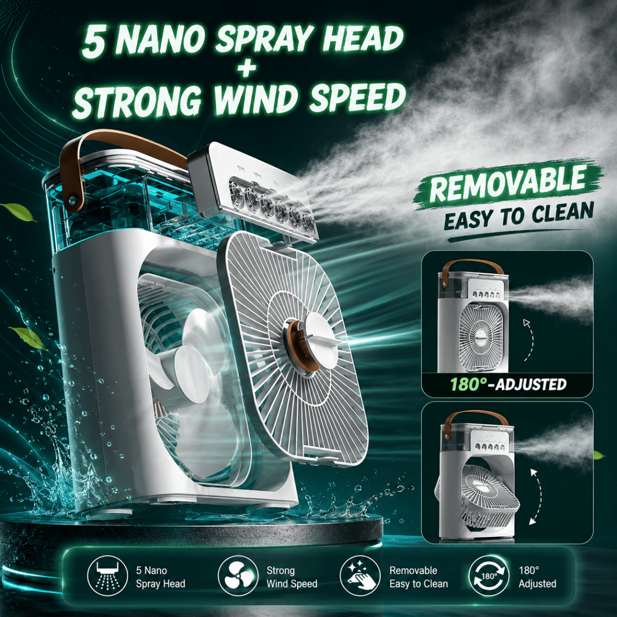 Personal Air Cooler – USB Rechargeable Compact Desk Fan with Mist and Humidifier
