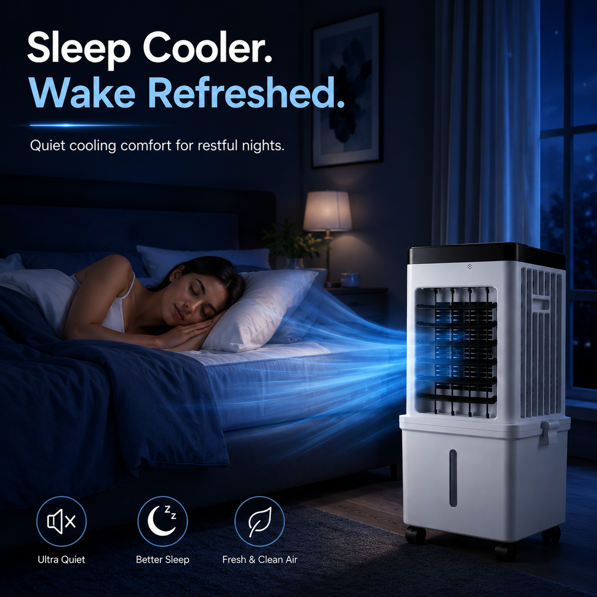 Compact 3-in-1 Air Cooler and Fan for Quiet Bedroom, Office, Desk Use