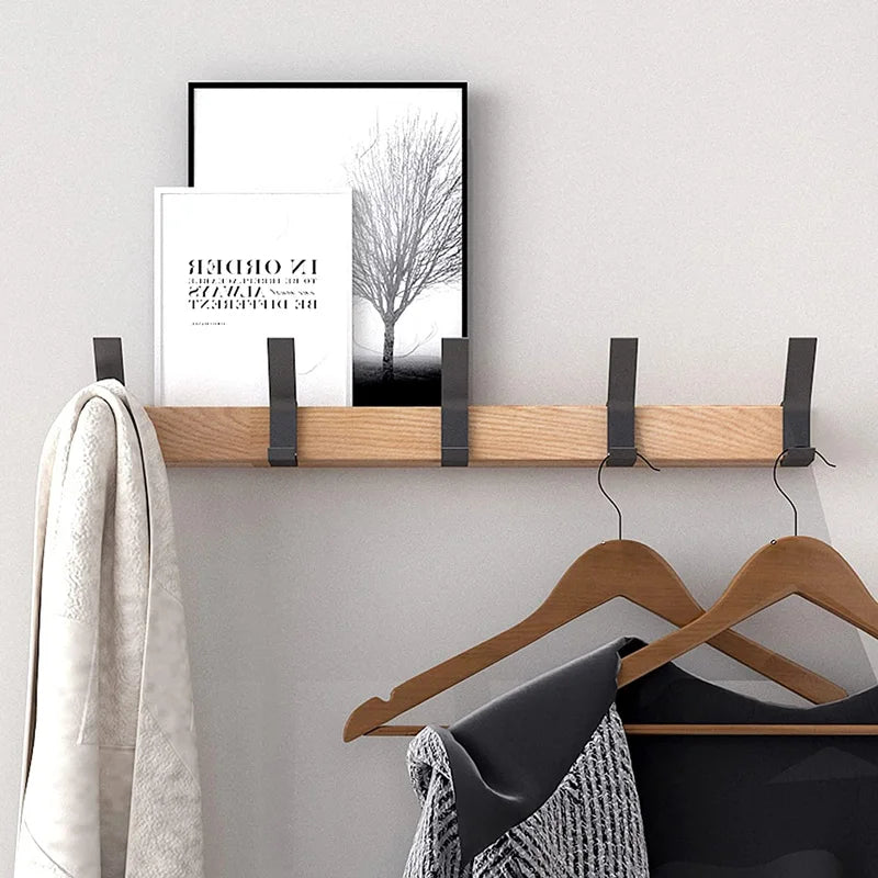 Sleek Wooden Wall Hook Rack with Adjustable Hooks