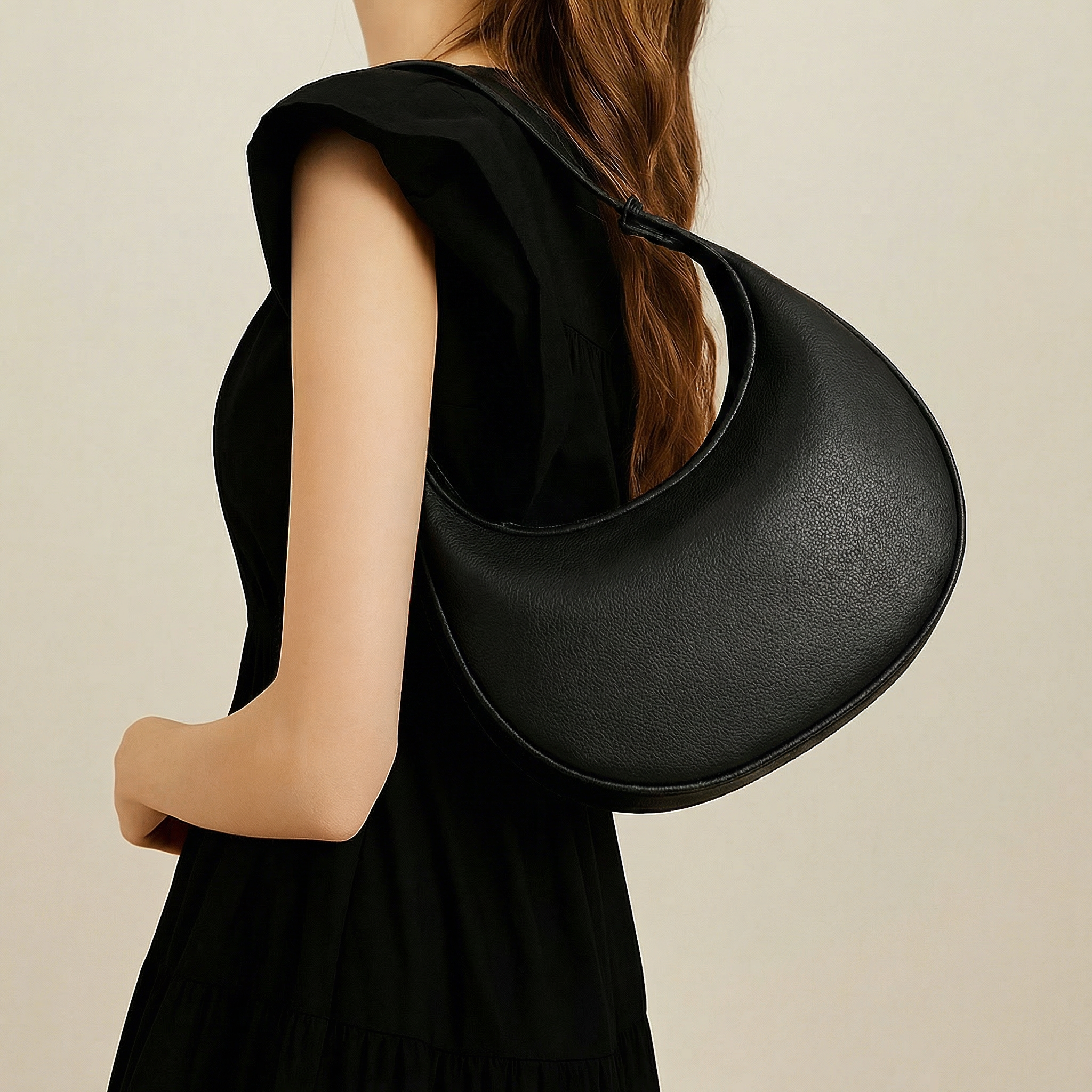 Shoulder Bag in Half-Moon Shape with Versatile 3-Way Strap