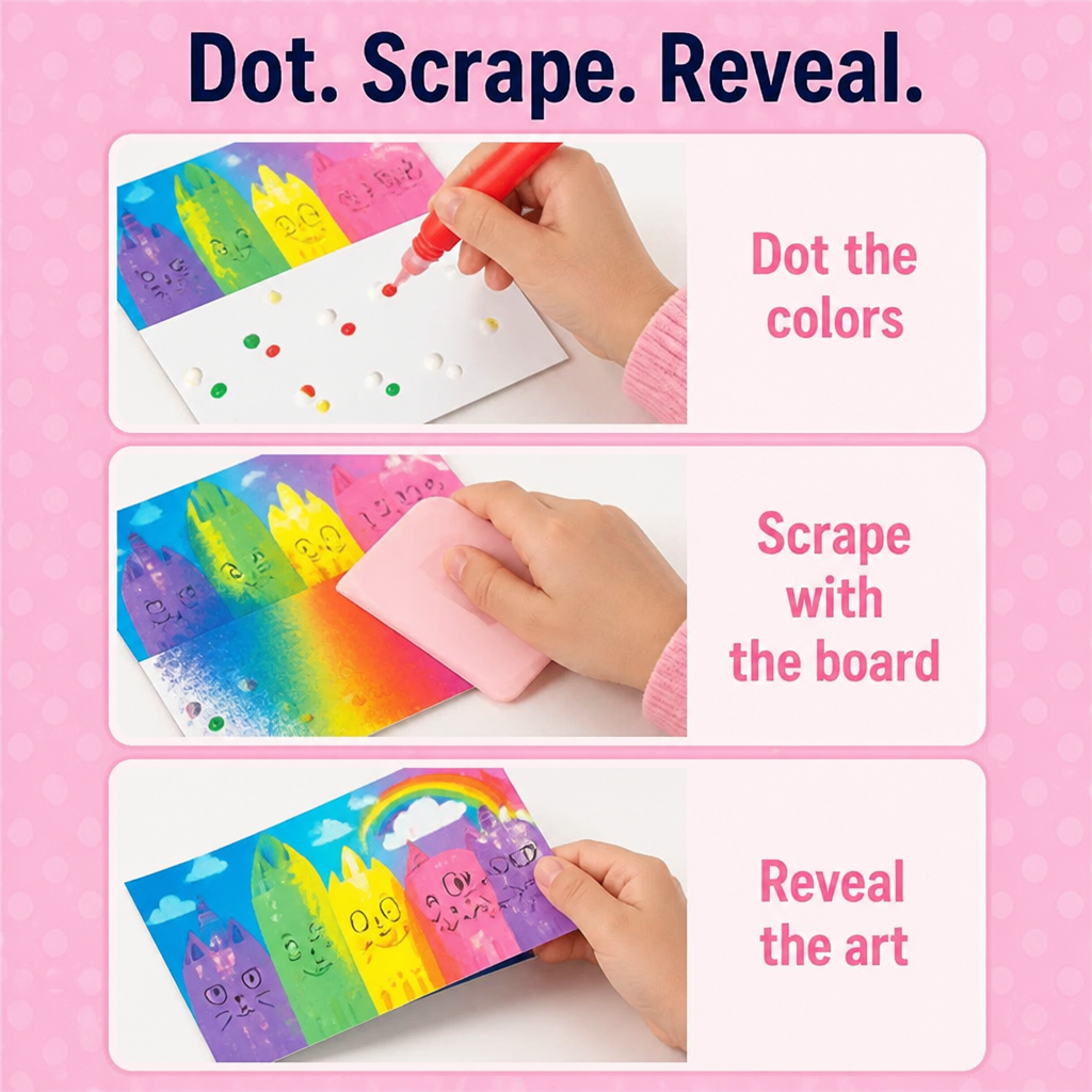 VividSpark™ — Dot, Scrape & Reveal Rainbow Art Kids Master in Minutes | 35-Piece No-Mess Set