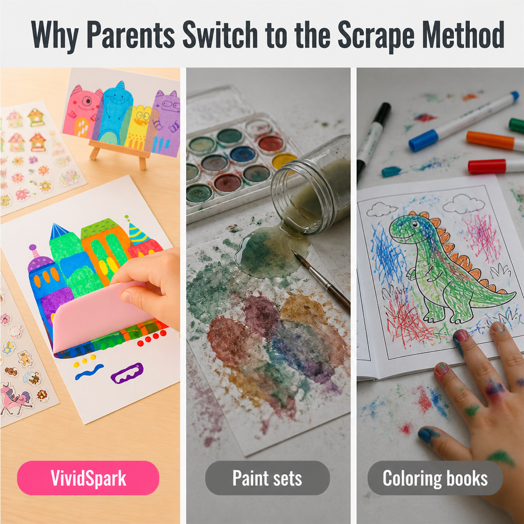 VividSpark™ — Dot, Scrape & Reveal Rainbow Art Kids Master in Minutes | 35-Piece No-Mess Set