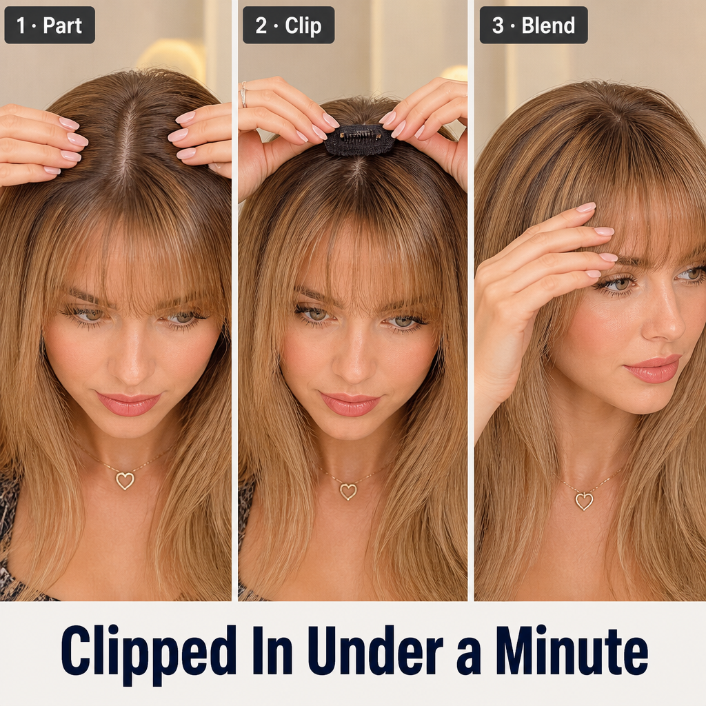 LumiFlip™ — Clip On Wispy French Bangs in 30 Seconds, No Cutting